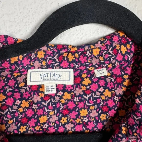 Fat Face Size 2 Midi Shirt Dress Red Pink Floral Belted Short Sleeves Colorful - Picture 10 of 10